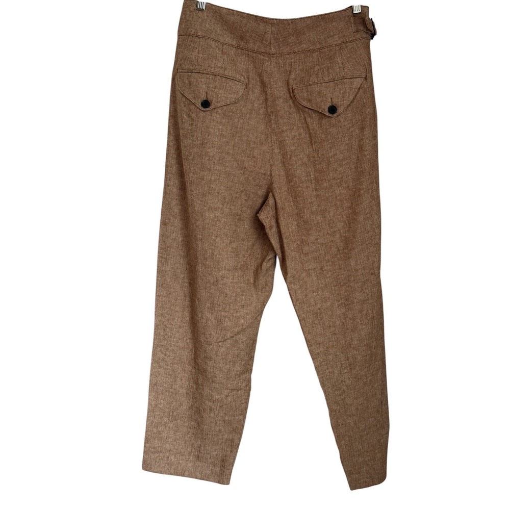 Banana Republic Herringbone Linen Blend Pants Womens 14 Brown Pleated Quiet Lux - Picture 4 of 13